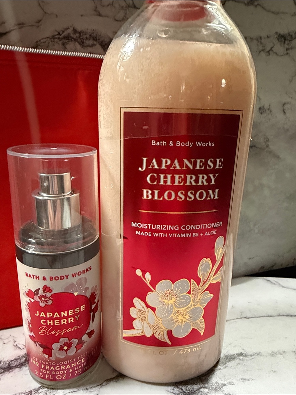 BBW Japanese Cherry Blossom Conditioner - Body Mist - Lancome Cosmetics Bag Set